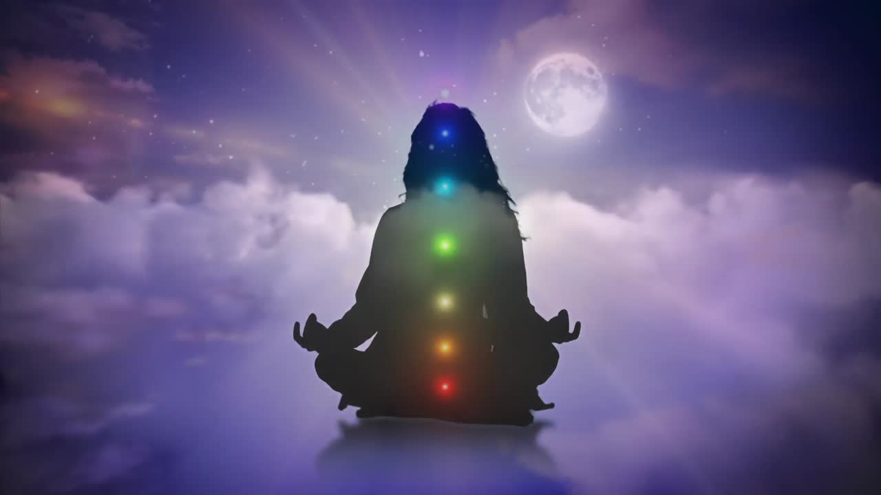 silueta de una mujer meditando en el cielo