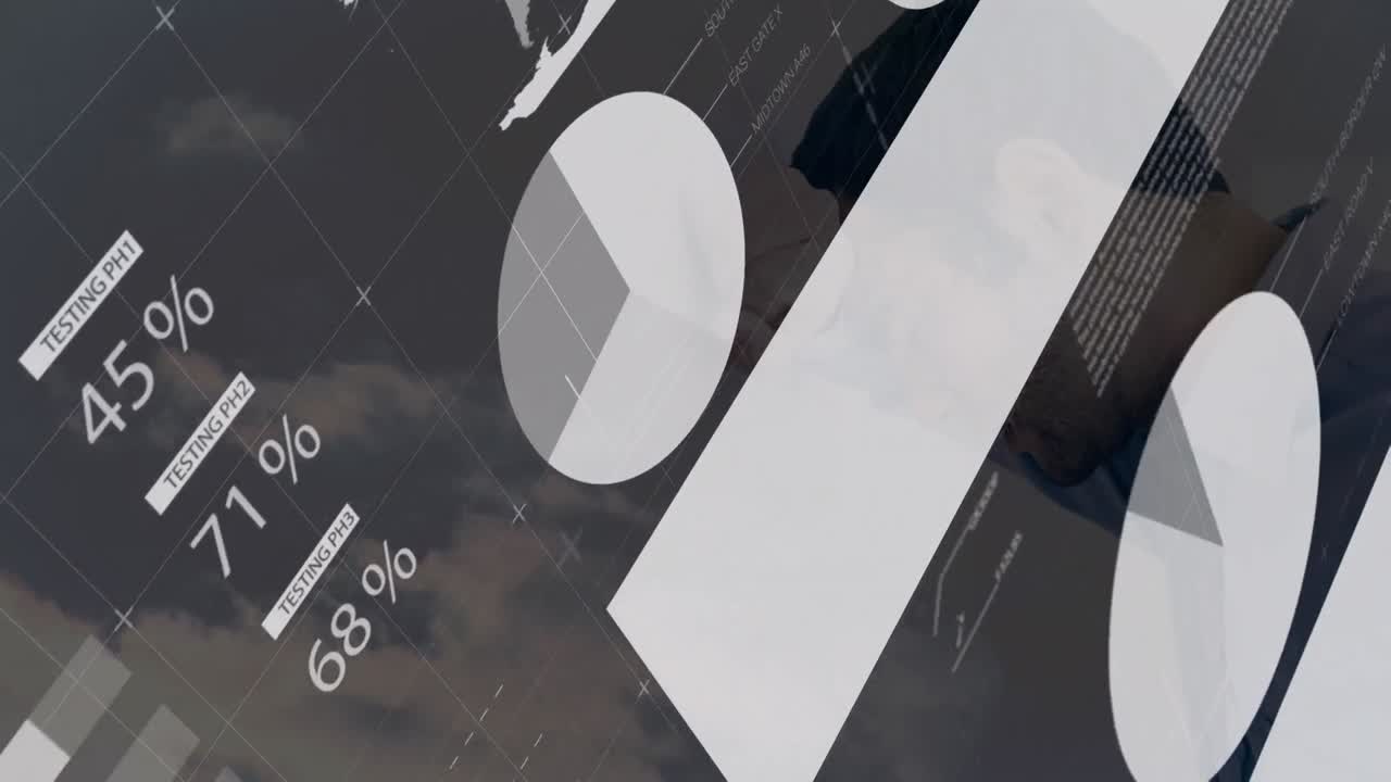 지친 백인 사업가에 대한 그래프와 데이터의 애니메이션