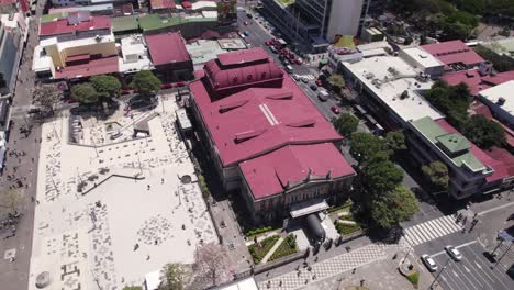 aerial overhead view showcasing the national theater of costa rica located in the heart of san jose, surrounded by urban landscape and bustling streets.