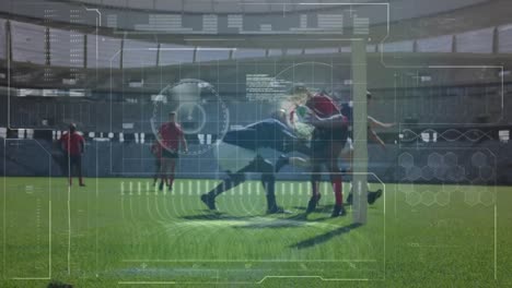 Animation-Der-Datenverarbeitung-Und-Rugbyspieler-über-Dem-Sportstadion