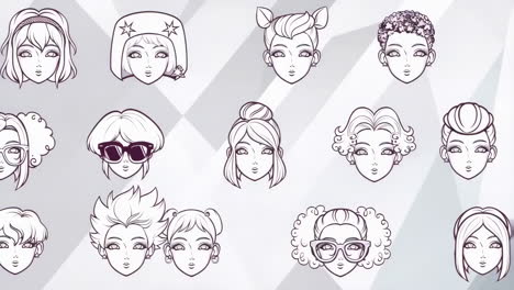 collection of stylized female faces with diverse hairstyles