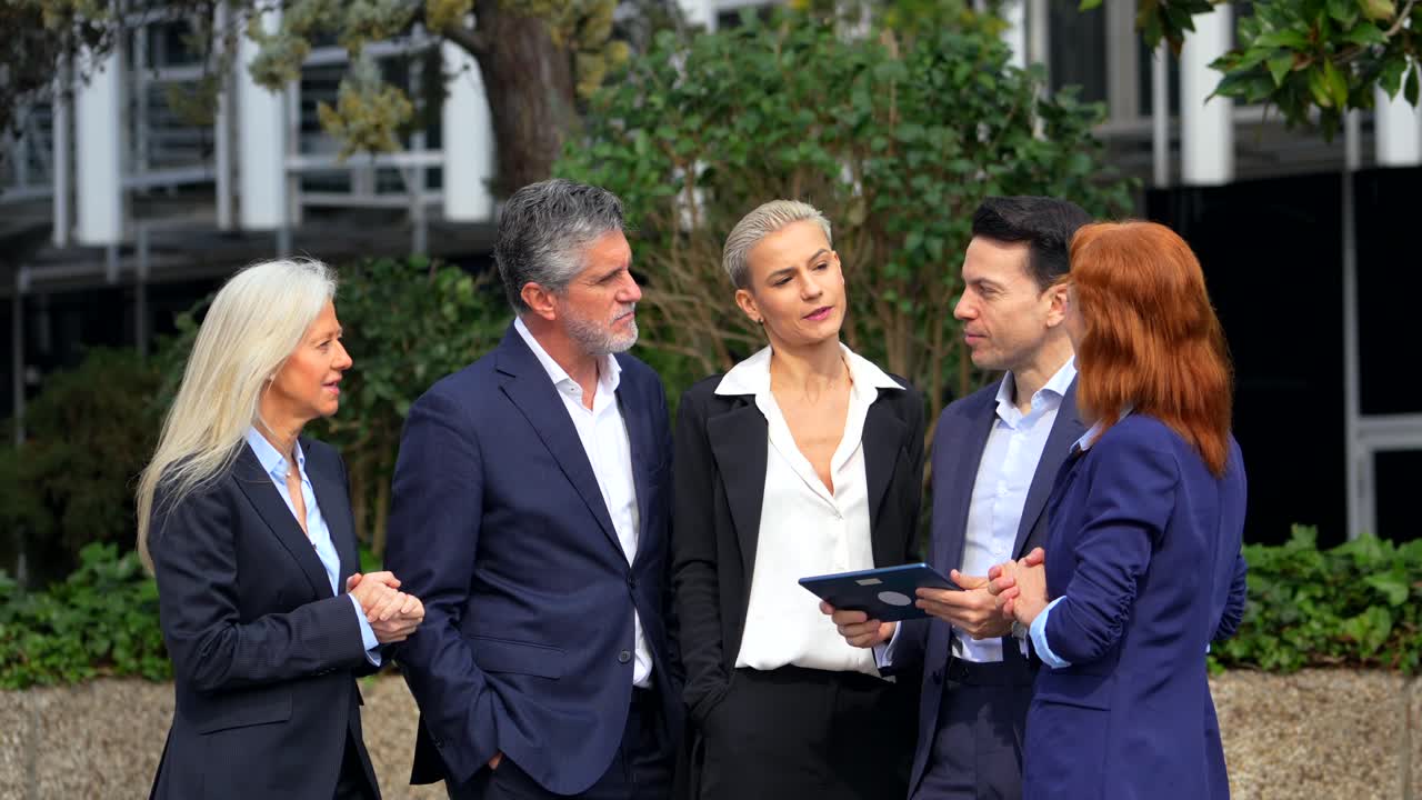 Business team meeting outdoors