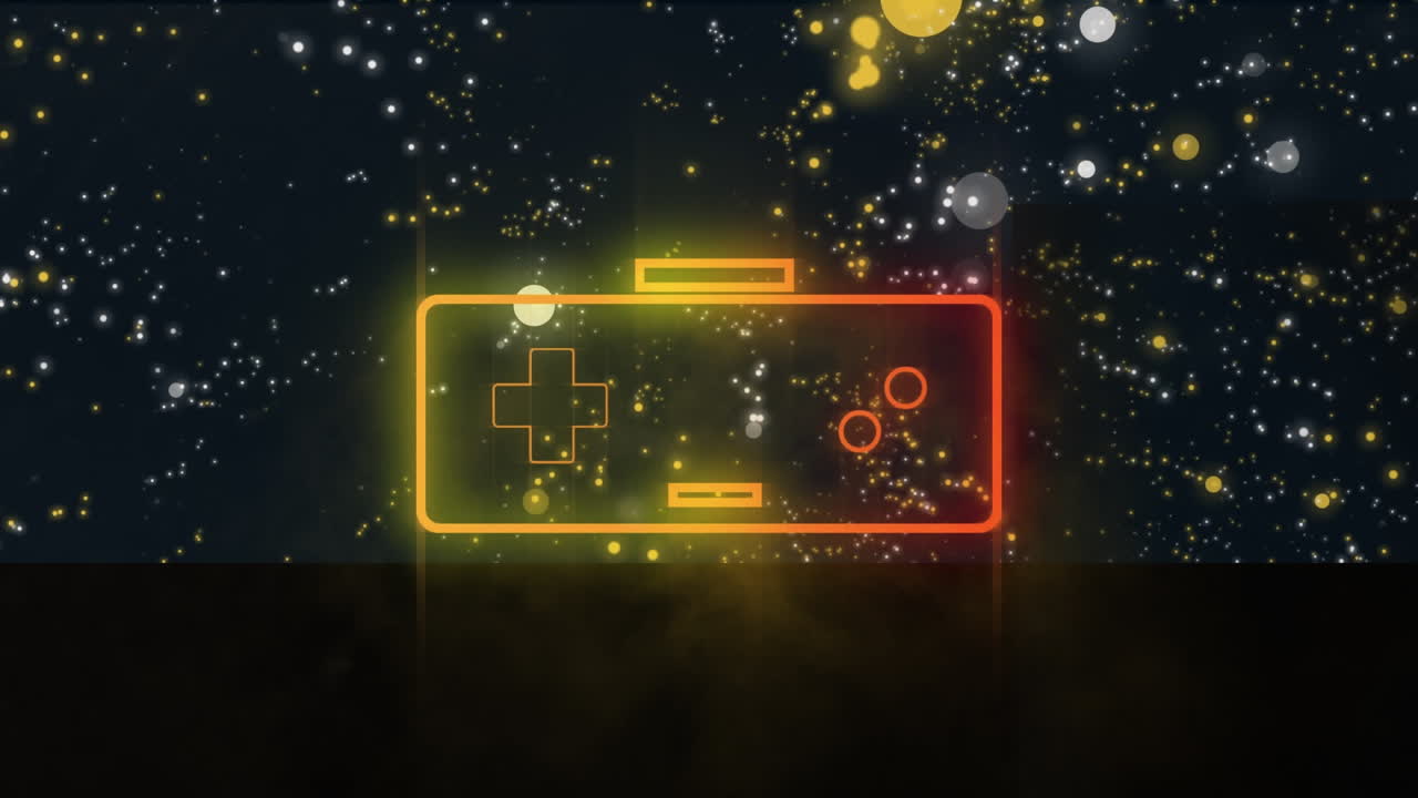 움직이는 조명의 반점 위에 네온 닌텐도의 애니메이션