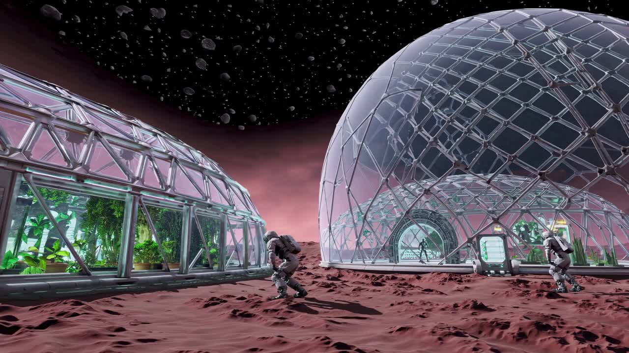 Astronauts exploring a Martian habitat