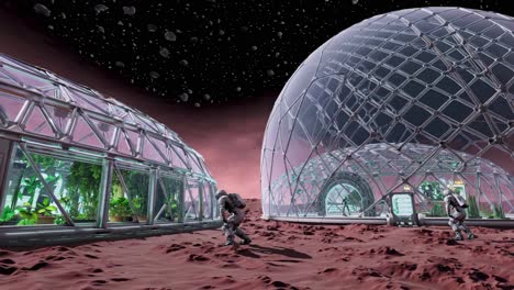 astronauts exploring a martian habitat