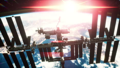 la estación espacial internacional está flotando en órbita sobre el planeta tierra.