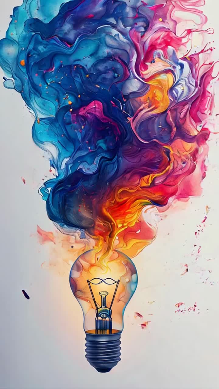 A colorful light bulb with a flame coming out of it