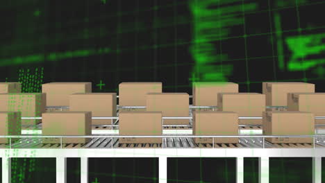 data processing over grid network against multiple delivery boxes on conveyor belt