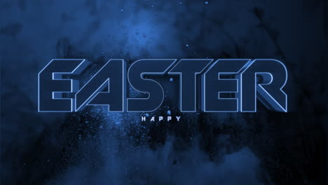 vibrant neon blue words on dark blue background happy easter