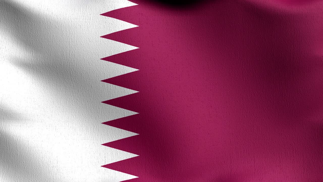 Loop continuo video 4K. Bandiera nazionale del Qatar che sventola al vento, isolata. Design astratto patriottico ufficiale. Illustrazione rendering 3D di un simbolo che sventola