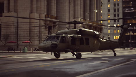 black war chopper in the city