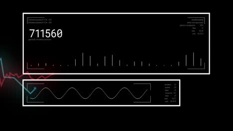 animación de la interfaz con el procesamiento de datos contra un fondo negro