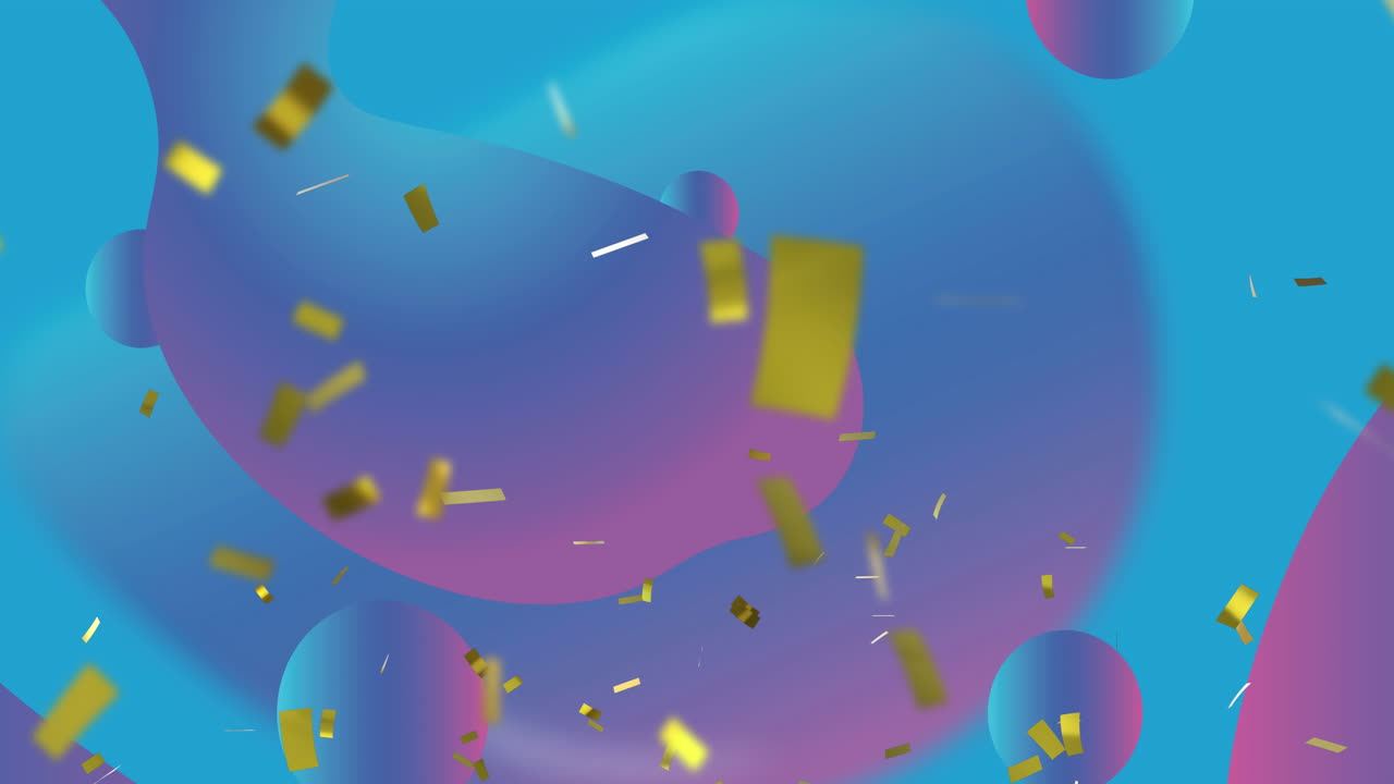 animación de confeti cayendo sobre un fondo azul y rosa degradado