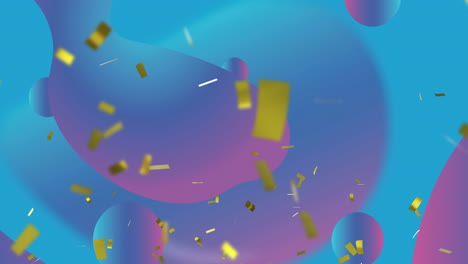 animation of confetti falling over gradient blue and pink background