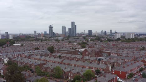 drone shot orbiting old trafford suburbs 02