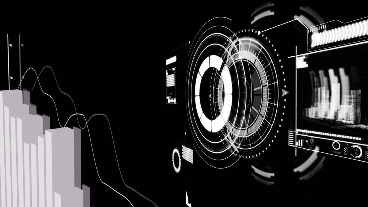 Animation of data processing on black background