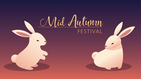 mid autumn festival lettering with rabbits