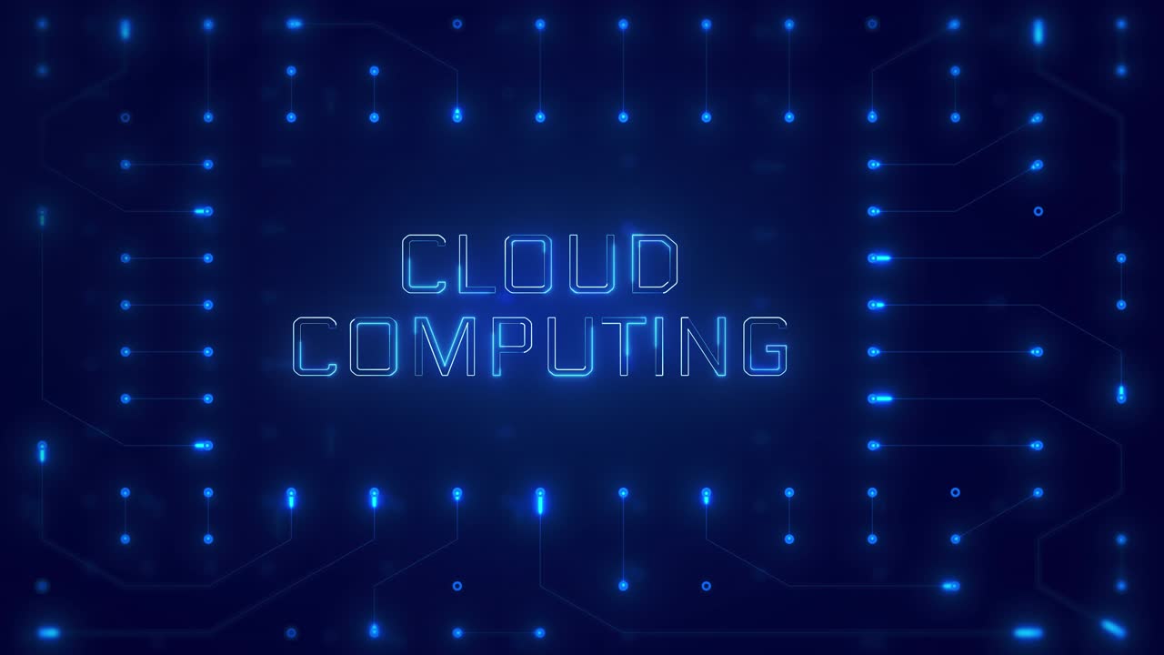 Animated Cloud Computing Text on Digital Circuit Board