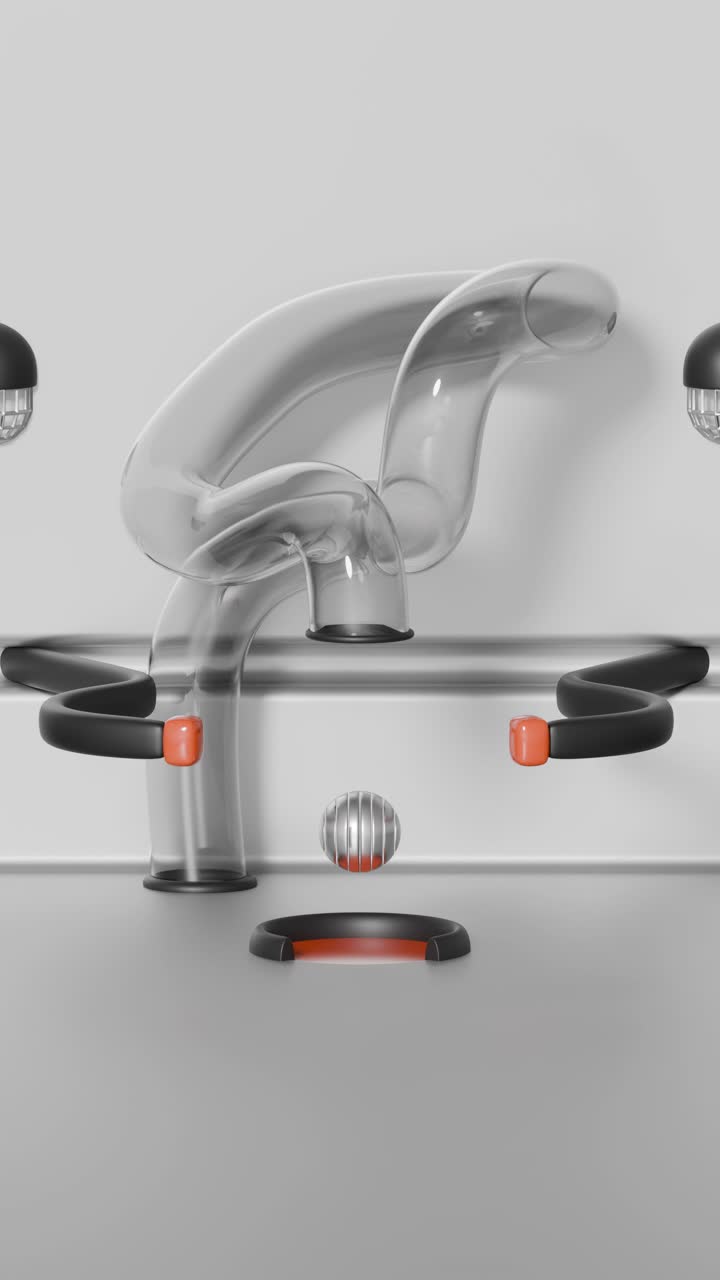 diseño geométrico abstracto con tubos transparentes y elementos naranjas