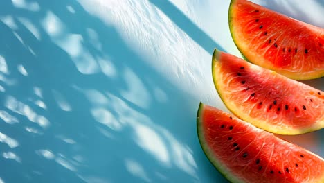 a slice of watermelon on a blue surface