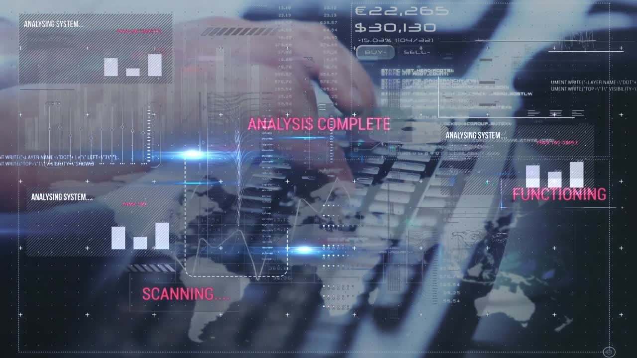 컴퓨터를 사용하여 사람을 통해 금융 데이터 처리의 애니메이션