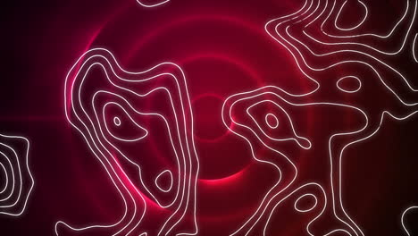 animación digital del patrón de topografía contra pruebas de luz en círculos contra un fondo rojo