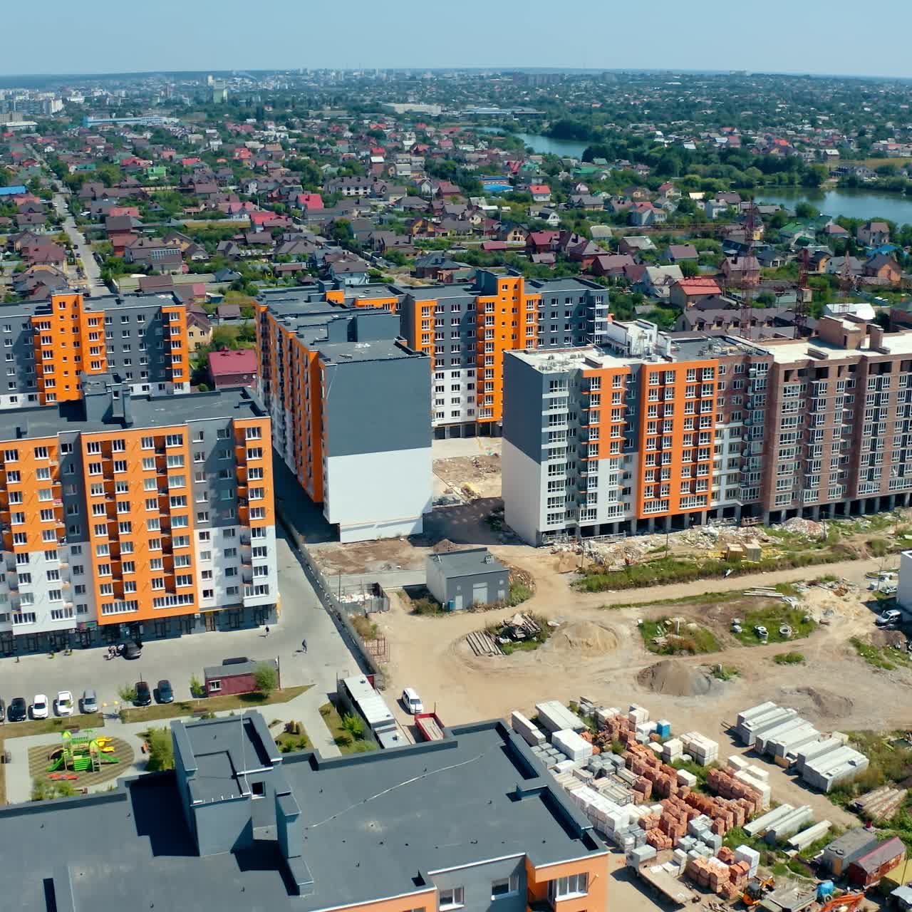 Aerial view architecture. Residential modern cityscape construction. Contemporary new modern town houses building