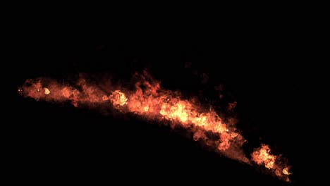 Flamethrower-fire-effect,-shooting-from-left-side-of-screen-on-black-background-visual-effects-3D-animation