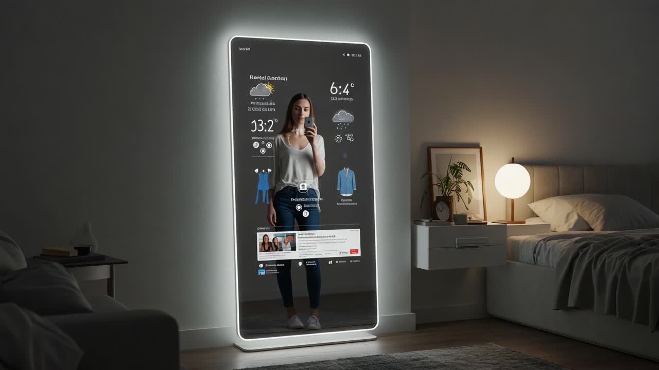 Interactive Mirror Displaying Real-Time Weather and Fashion Choices for a Modern Smart Home Lifestyle