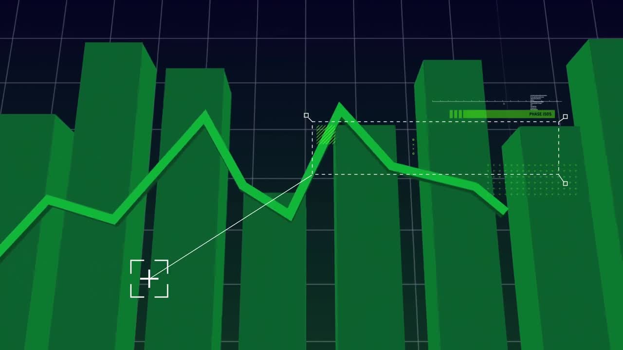 Digital unique video of green line and bar graphs representing business growth