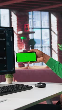 vertical video man using ai chatbot to generate real time responses next to mockup display