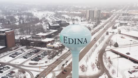 aerial, edina water tower in edina, minnesota during winter season