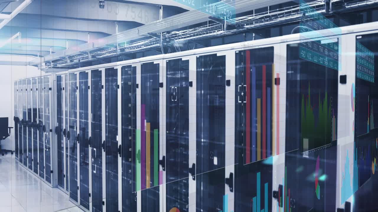 animatie van de interface met de verwerking van statistische gegevens tegenover de computerserverruimte