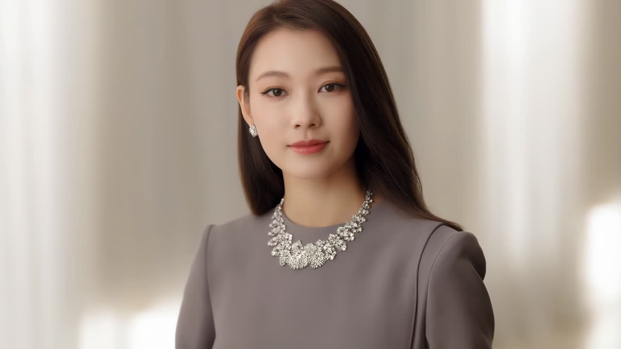 Portrait of an elegant woman wearing a diamond necklace and earrings