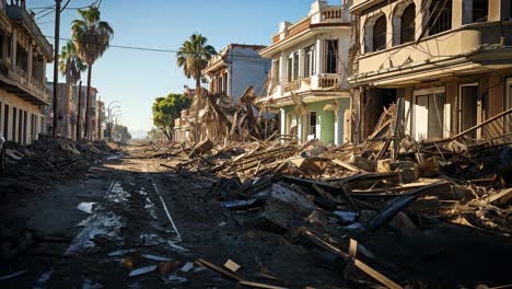 damage from recent earthquake in abandoned city street during morning