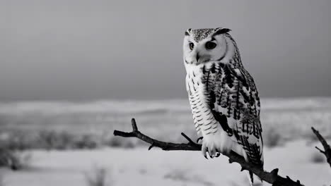 snowy owl perched on a branch in winter