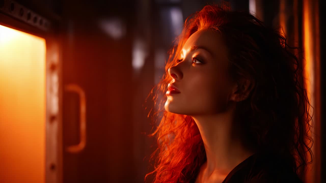 A Glimpse of Beauty: The Captivating Profile of a Woman Bathed in Warm Light, Exuding Strength and Elegance Against a Mysterious Background, Evoking Emotion and Intrigue in Every Frame