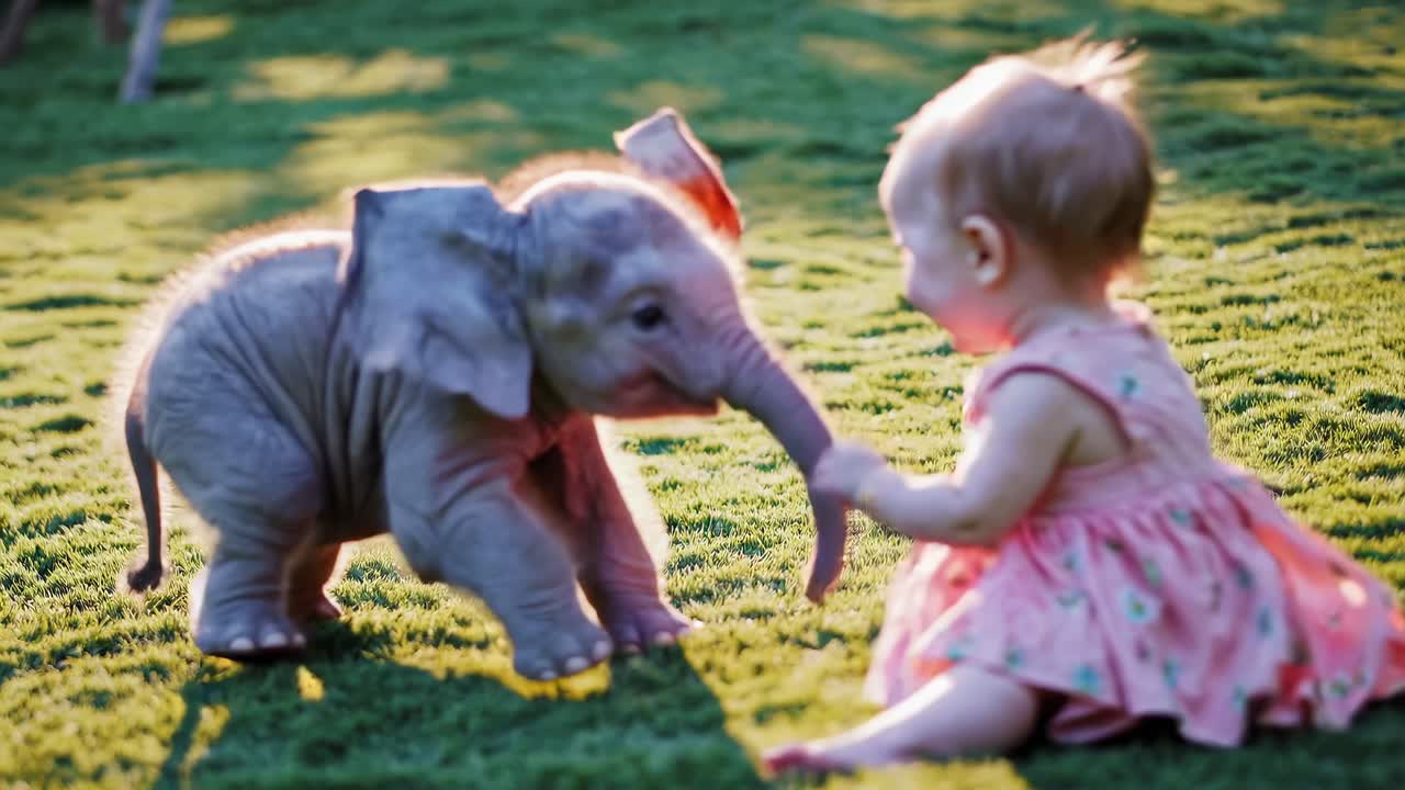 Baby Girl and Baby Elephant