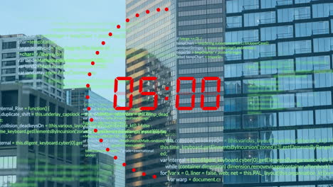 Animación-Del-Procesamiento-De-Datos-Y-Cuenta-Atrás-Sobre-El-Paisaje-Urbano