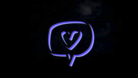 animación de un corazón de neón verde en una burbuja de habla, sobre un fondo negro
