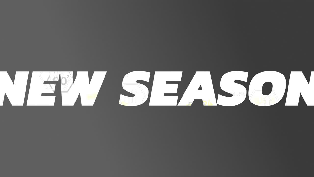 animación del texto de la nueva temporada sobre un fondo gris