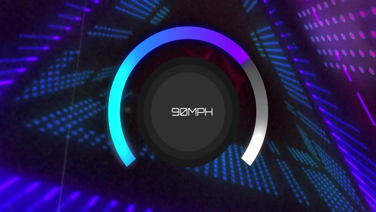 스피도미터 애니메이션은 활기찬 네온 조명 패턴을 통해 111 mph를 표시합니다.