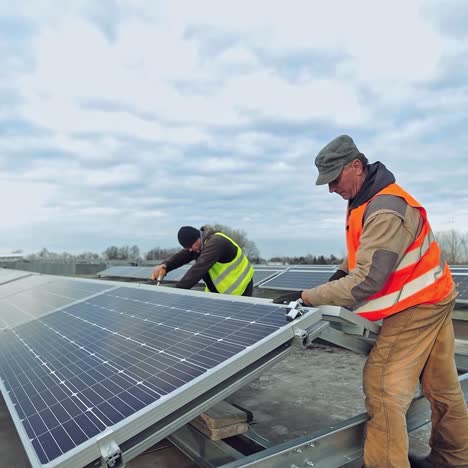 workers installing solar panels outdoors