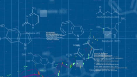 animación del procesamiento de datos científicos sobre cuadrícula sobre fondo azul