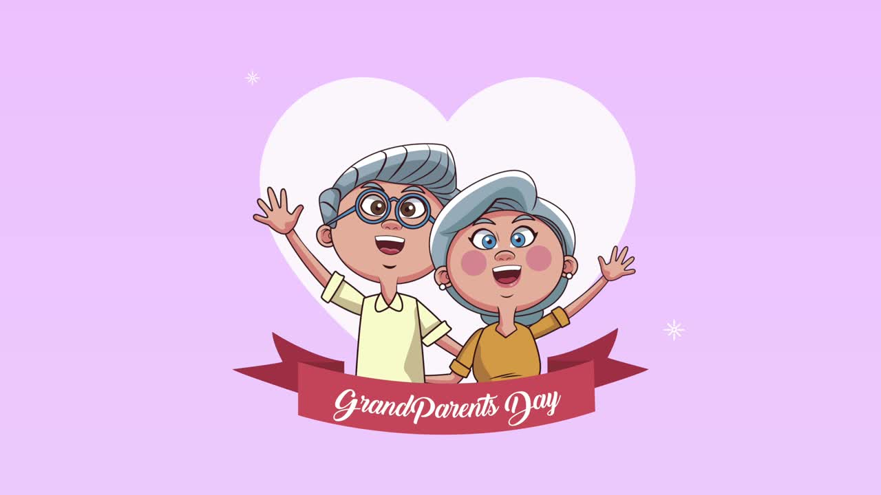 happy grandparents day lettering in ribbon with couple in heart