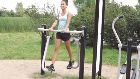 cheerful girl training at street