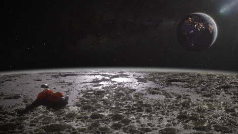 astronauta na lua olhando para a terra