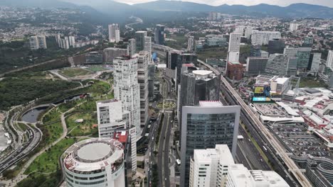 Aerial-view-of-Santa-Fe,-the-booming-financial-district-of-Mexico-City