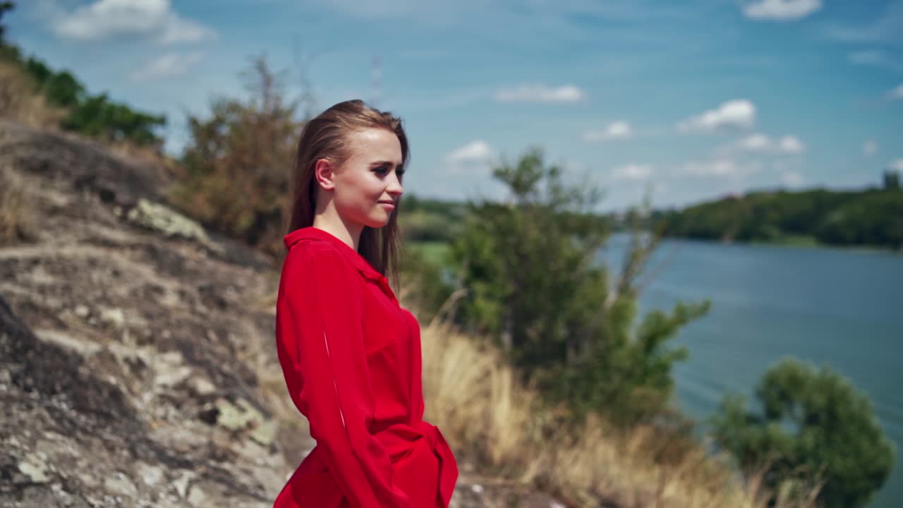 Young female on nature. Portrait view of female natural beauty