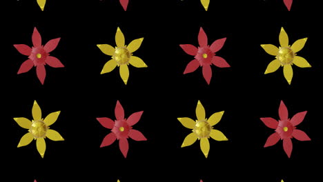 Animation-of-chinese-red-and-gold-floral-pattern-on-black-background